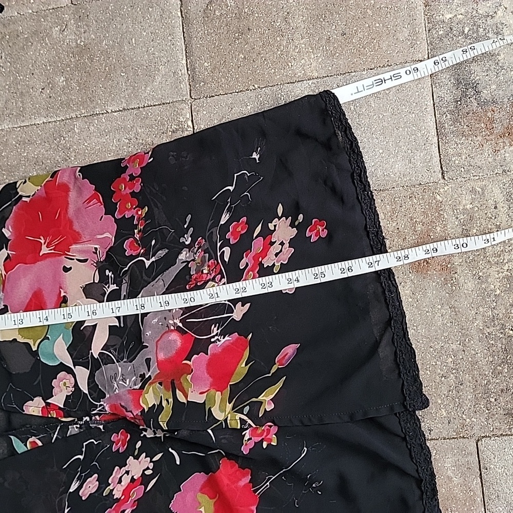 Jessica Simpson Lace Trim Black Floral Sheer Short Kimono Sz M/L - Picture 9 of 9